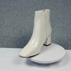 Haylinn White Patent Square Toe Block Heel Ankle Boots Size 7